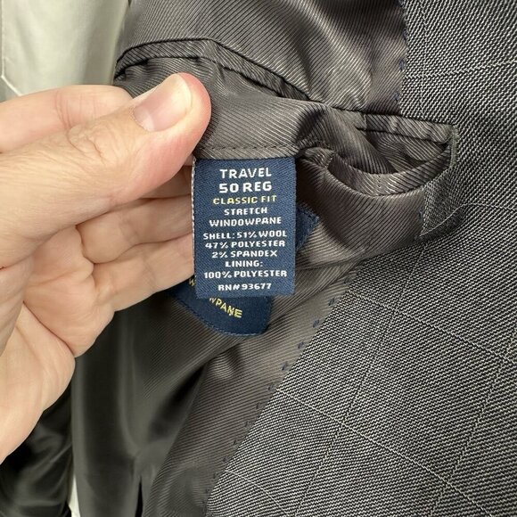 jacket blazer sport coat classic fit stretch windowpane wool gray 50R - Picture 2 of 9